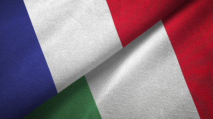 France and Italy two flags textile cloth, fabric texture