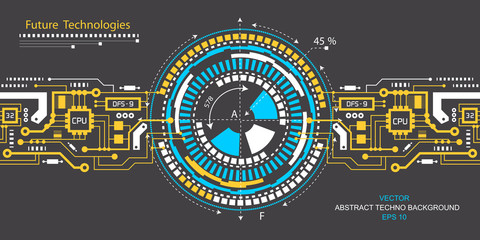  Technical drawing.Future technology, vector .HUD element .Circuit-board-background.