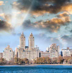 Fototapeta na wymiar Buildings of Central Park West on a sunny winter morning, New York City