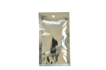 snack package aluminum foil mock-up on white background