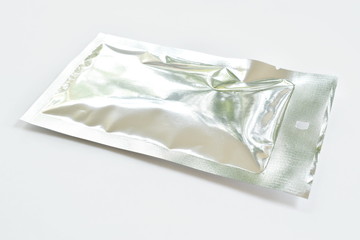 snack package aluminum foil mock-up on white background