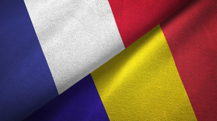 France and Romania two flags textile cloth, fabric texture