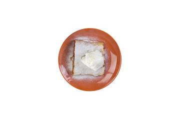 Strudel with an apple , served on the ceramic plate with the ice cream.