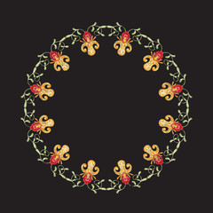 Floral decorative elements in jacobean embroidery style