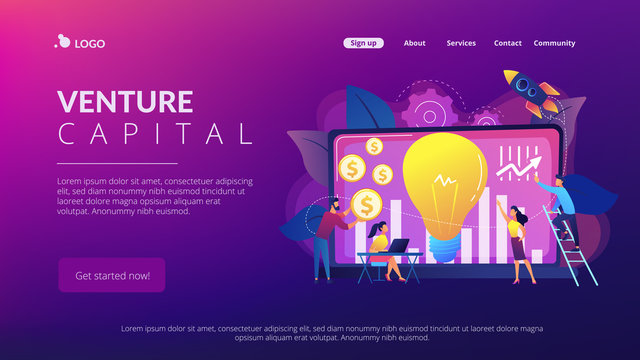 Capital fund financing small firm with high growth potential. Venture capital, venture investment, venture financing, business angel concept. Website vibrant violet landing web page template.