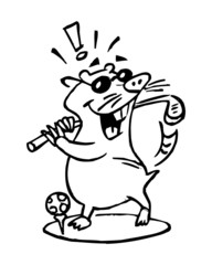 Blind mole playing golf cartoon joke black and white