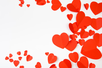 Valentine day background with red hearts, top view - Image.