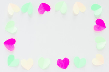 paper heart love pastel colorful minimal style background top view flat lay paper origami handcraft for valentines day concept.