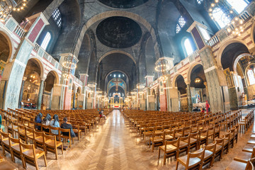LONDON - SEPTEMBER 26, 2016: Interior of Westminster Cathedral. London attracts 30 million people annually