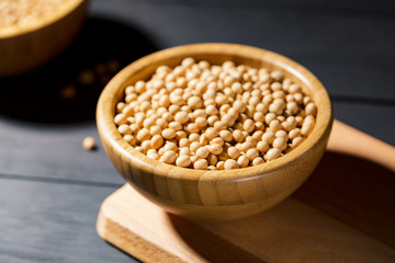 Healthy Soy bean in a bowl on black background