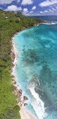 Mountains and ocean of Seychelles, aerial view