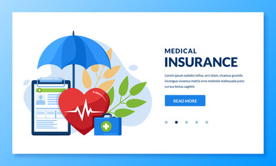 Health insurance concept. Vector medical care illustration. Landing page banner design for medicine, healthcare themes