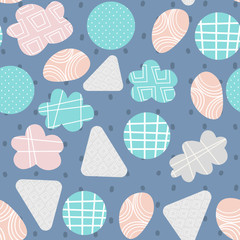 Draw seamless pattern, set background with sky, cloud, emotion and many geometric details. Can use for printing, website, presentation element, textile. Vector illustration.