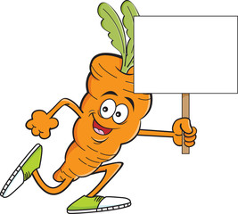 Cartoon illustration of a carrot running while holding a sign.