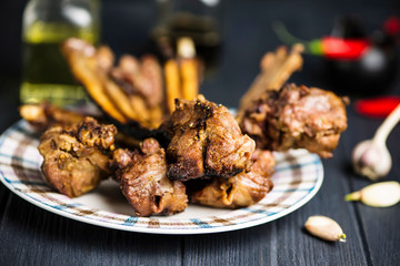 barbecue veal ribs with meat on a plate