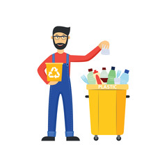 Vector janitor sorting garbage recycle of plastic