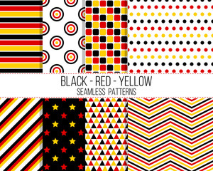 black red yellow geometric seamless pattern set