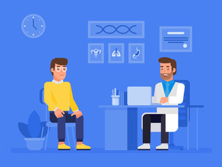 Doctor and patient concept banner with characters. Patient consultation.