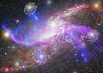 Collage on space, science and education items. Beautiful night sky, star in the space. Elements of...