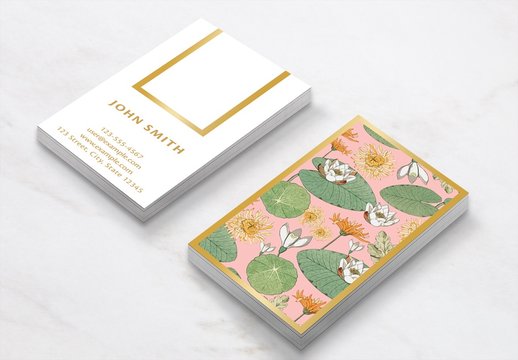 Business Card Layout with Vintage Floral Illustrations
