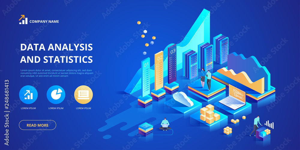 Aufkleber data analysis and statistics concept. vector isometric illustration business analytics