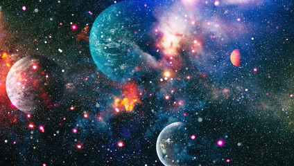 Chaotic space background. planets, stars and galaxies in outer space showing the beauty of space...