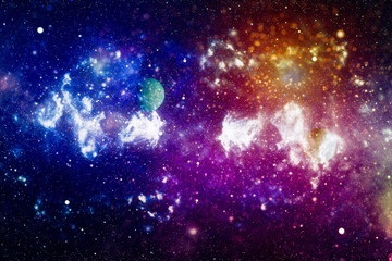 Chaotic space background. planets, stars and galaxies in outer space showing the beauty of space...
