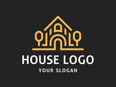 House Abstract Logo design vector template Linear style.