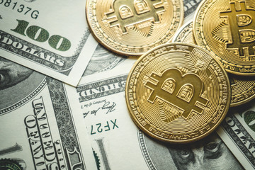 Bitcoin gold coin (cryptocurrency) on us dollar - can use for financial and business background - Image