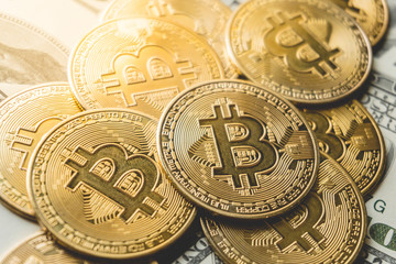Bitcoin gold coin (cryptocurrency) on us dollar - can use for financial and business background - Image