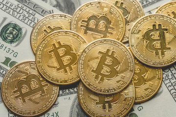 Bitcoin gold coin (cryptocurrency) on us dollar - can use for financial and business background - Image