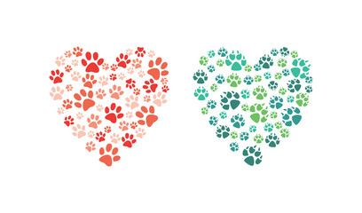Vector heart made of animal paw footprint icon - obrazy, fototapety, plakaty