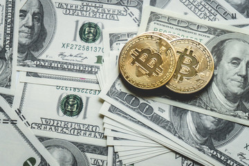 Bitcoin gold coin (cryptocurrency) on us dollar - can use for financial and business background