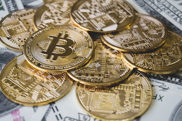 Bitcoin gold coin (cryptocurrency) on us dollar - can use for financial and business background - Image
