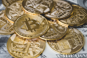 Bitcoin gold coin (cryptocurrency) on us dollar - can use for financial and business background - Image