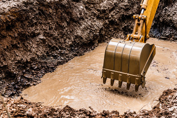 Heavy excavator drilling preparation ground construction work, Construction vehicle