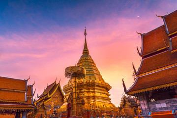Wat Phra That Doi Suthep temple, One of the most tourist attraction beautiful popular Golden pagoda...