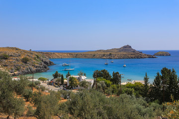 Fototapeta na wymiar Lindos Acropolis harbour