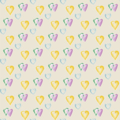 Seamless pattern of hearts in watercolor style. Vector illustration print for wrapping paper or textile. EPS10