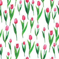 Flowers Tulips Watercolor Pattern Digital Paper Illustration Botanical Spring Decorations Design Greeting Cards Invitation