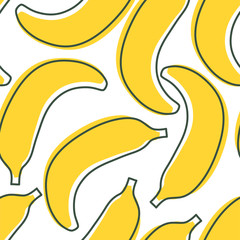 Fototapeta na wymiar Banana seamless pattern. Hand drawn fresh fruit. Vector sketch background. Color doodle wallpaper. Exotic tropical print