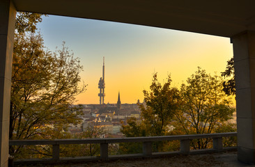 sunset over the city prague