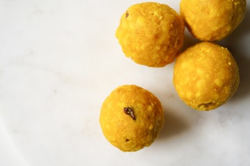 Homemade Laddu / Ladoo - Indian Diwali festival sweets close up, selective focus