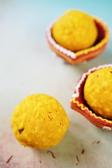 Homemade Laddu / Ladoo - Indian Diwali festival sweets close up, selective focus