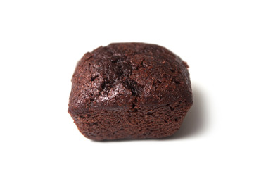 closeup of mini brownie on white background