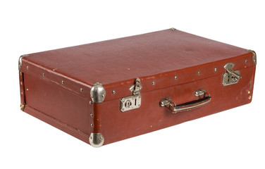 Retro suitcase on white isolated background.