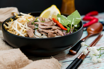 Tasty Vietnamese food Bo bun rice vermicelli