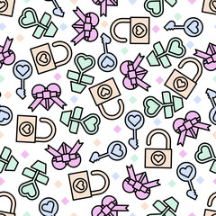 Cute objects and elements in seamless patterns background for Valentine’s day..