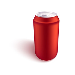 Vector illustration of red blank aluminum can mockup side view.