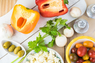 Ingredients for vegan cauliflower crust pizza.